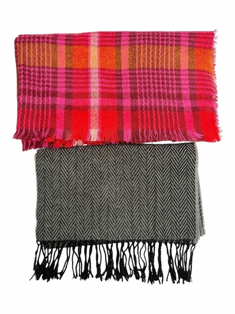 Old Navy | NWT Black Gray Herringbone & NWOT Red Plaid Blanket Scarf Bundle